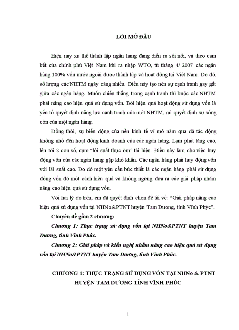 Giải pháp nâng cao hiệu quả sử dụng vốn tại NHNo PTNT huyện Tam Dương tỉnh Vĩnh Phúc