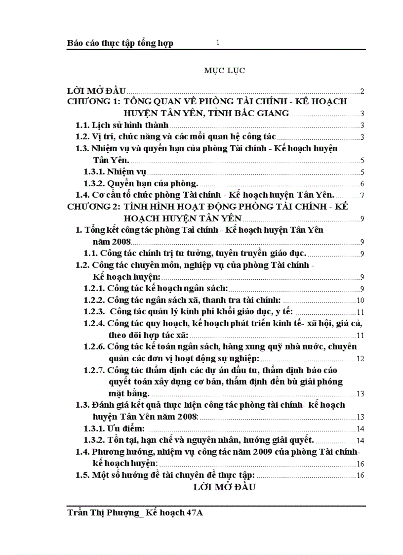 Tình hình hoạt động phòng Tài chính - Kế hoạch huyện Tân Yên