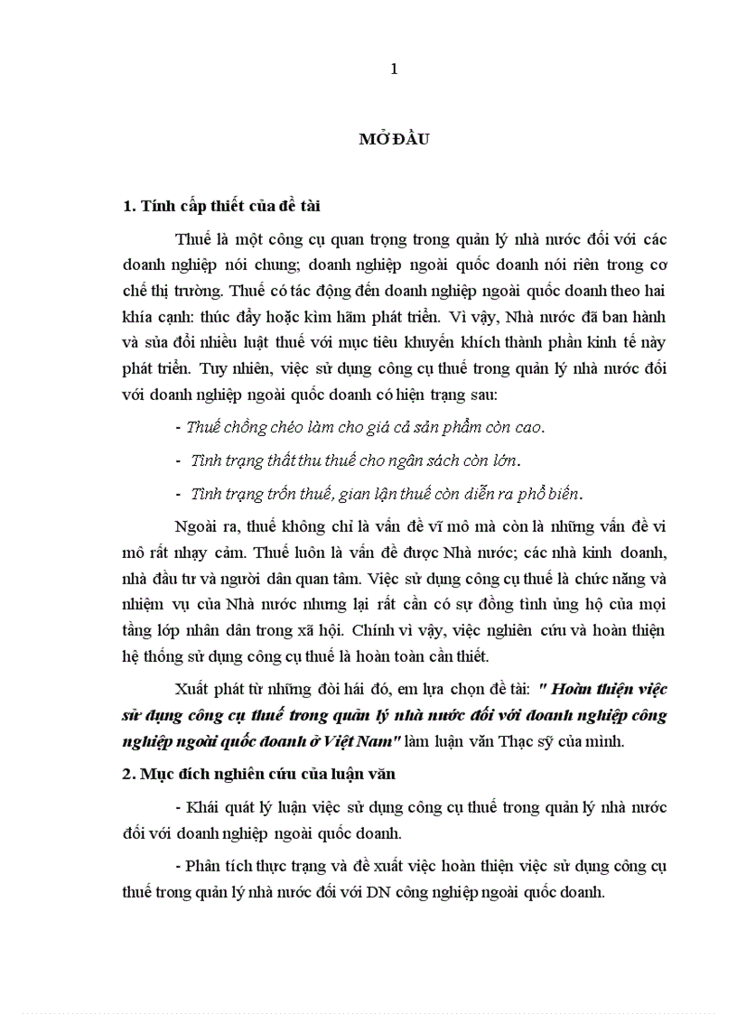 Hoàn thiện việc sử dụng công cụ thuế trong quản lý nhà nước đối với doanh nghiệp công nghiệp ngoài quốc doanh ở Việt Nam 1