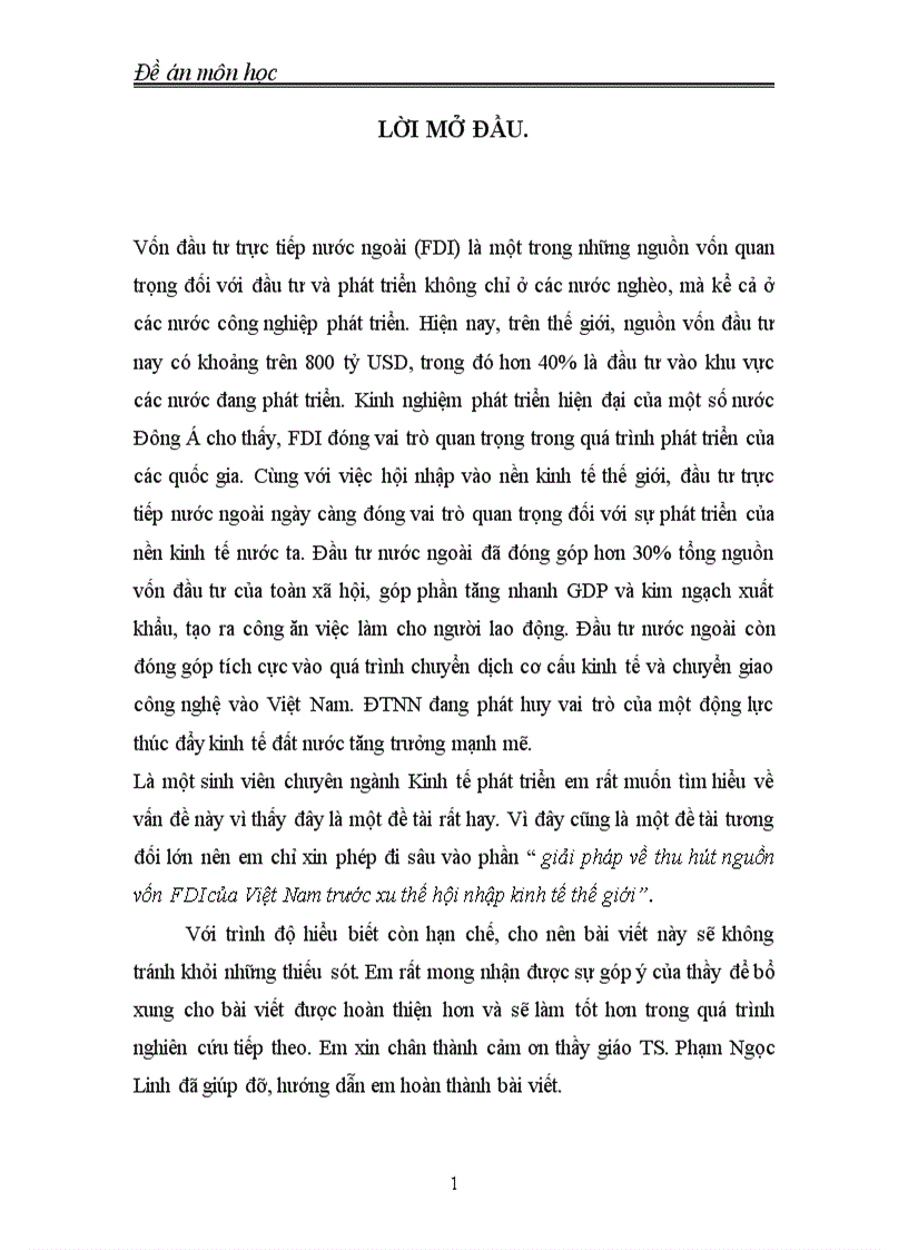 giải pháp về thu hút nguồn vốn FDI của Việt Nam trước xu thế hội nhập kinh tế thế giới