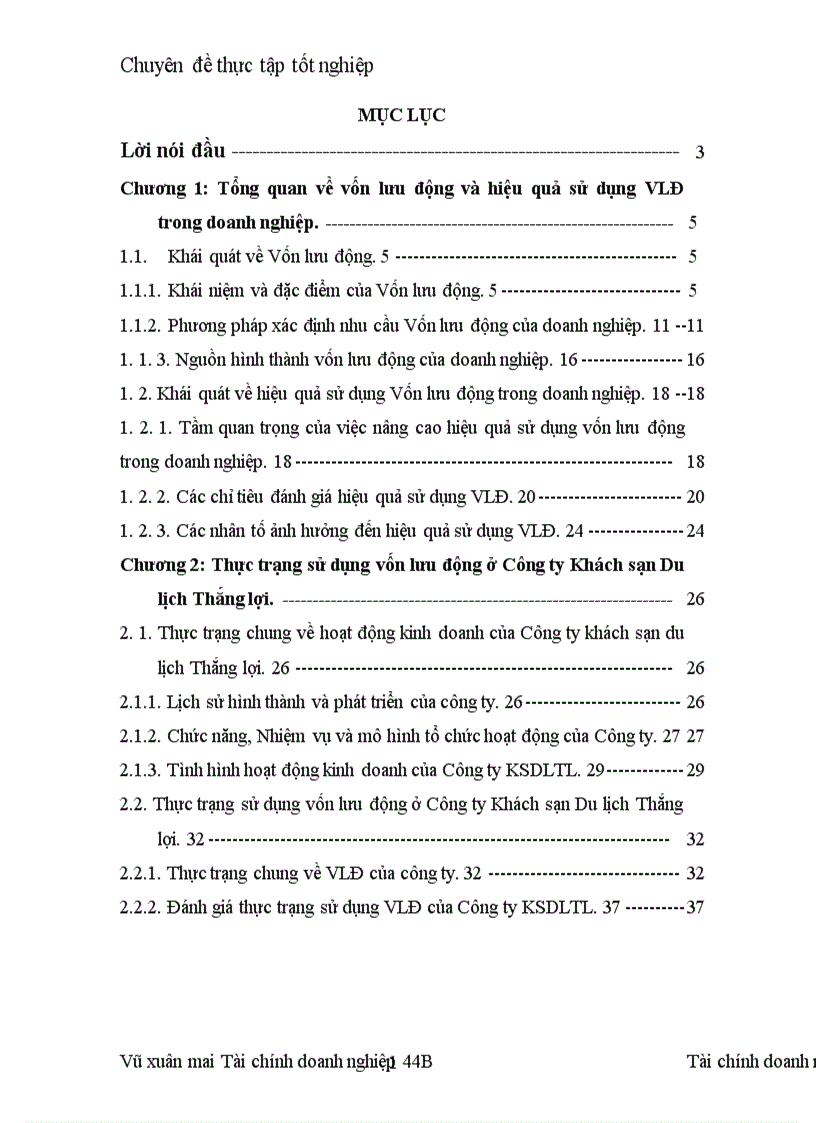 Vốn lưu động và các giải pháp nâng cao hiệu quả sử dụng Vốn lưu động ở Công ty Khách sạn Du lịch Thắng lợi 1