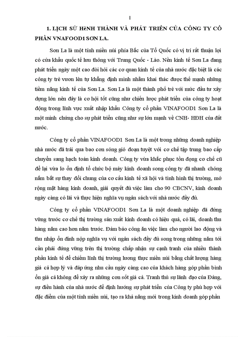Báo cáo thực tập tại Công ty cổ phần vnafood1 sơn la