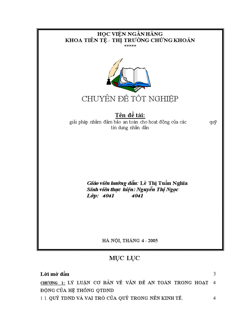 Giải pháp nhằm đảm bảo an toàn cho hoạt động của các Quỹ tín dụng nhân dân