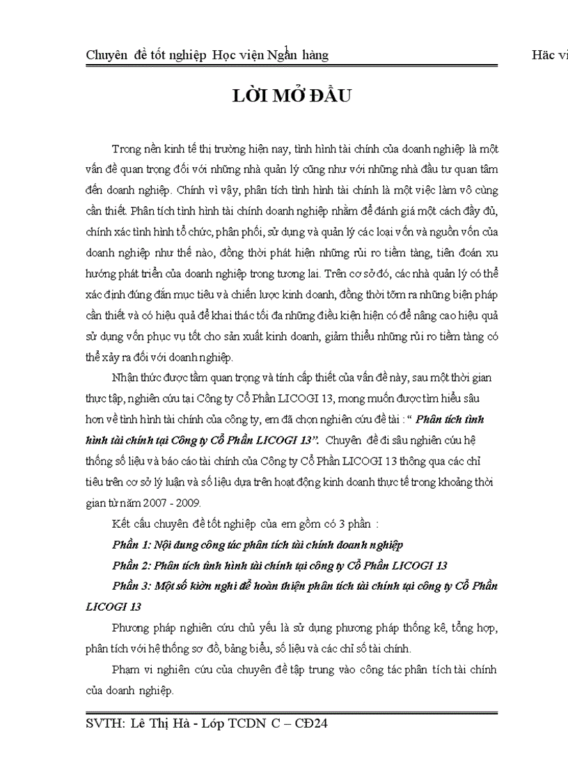 Phân tích tình hình tài chính tại Công ty Cổ Phần LICOGI 13 1