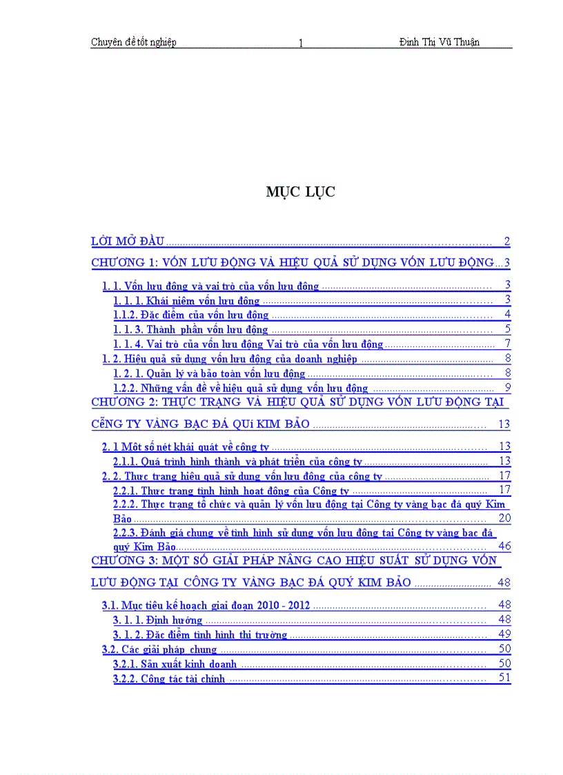 Thực trạng và giải pháp nâng cao hiệu quả sử dụng vốn lưu động tại Công ty vàng bạc đá quý Kim Bảo