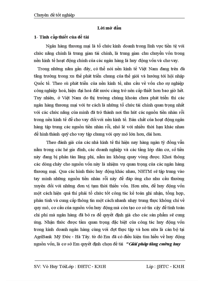 Giải pháp tăng cường huy động vốn tại AgriBank Mỹ Đức Hà Tây Thực trạng và giải pháp
