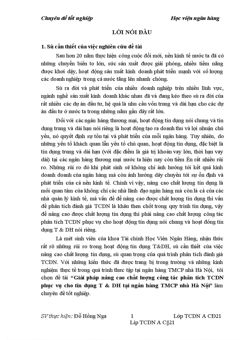 Giải pháp nâng cao chất lượng công tác phân tích TCDN phục vụ cho tín dụng T DH tại ngân hàng TMCP nhà Hà Nội