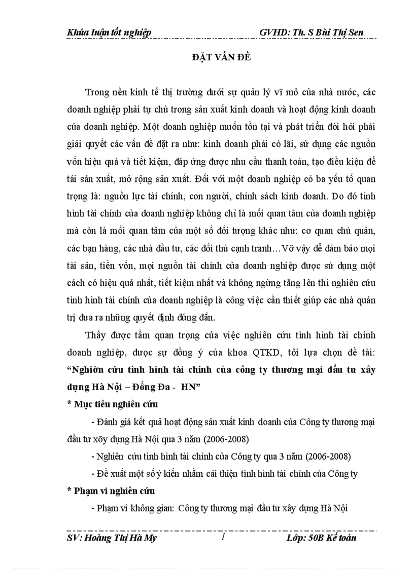 Nghiên cứu tình hình tài chính của công ty thương mại đầu tư xây dựng Hà Nội Đống Đa HN 1