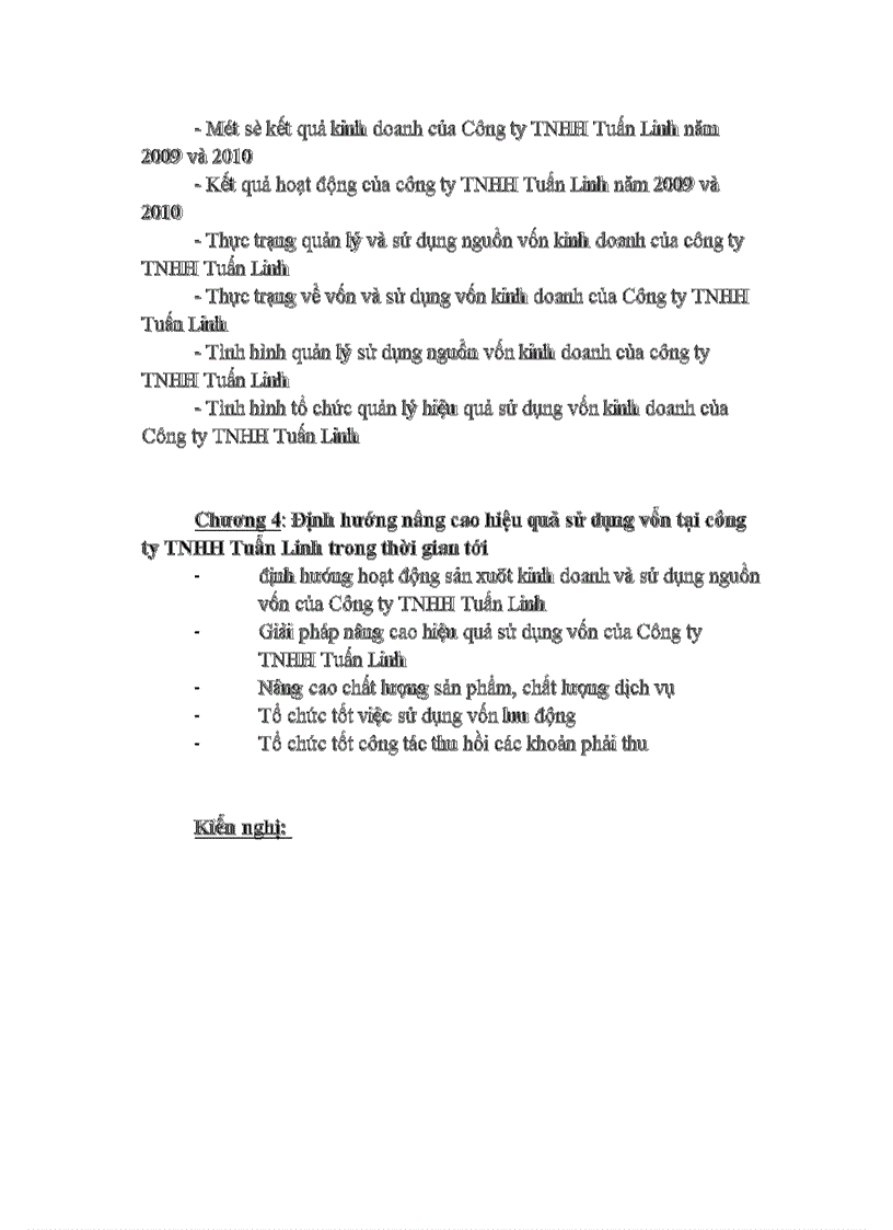 Đề cương chuyên đề tốt nghiệp: Nâng cao sử dụng nguồn vốn kinh doanh của Công ty TNHH Tuấn Linh
