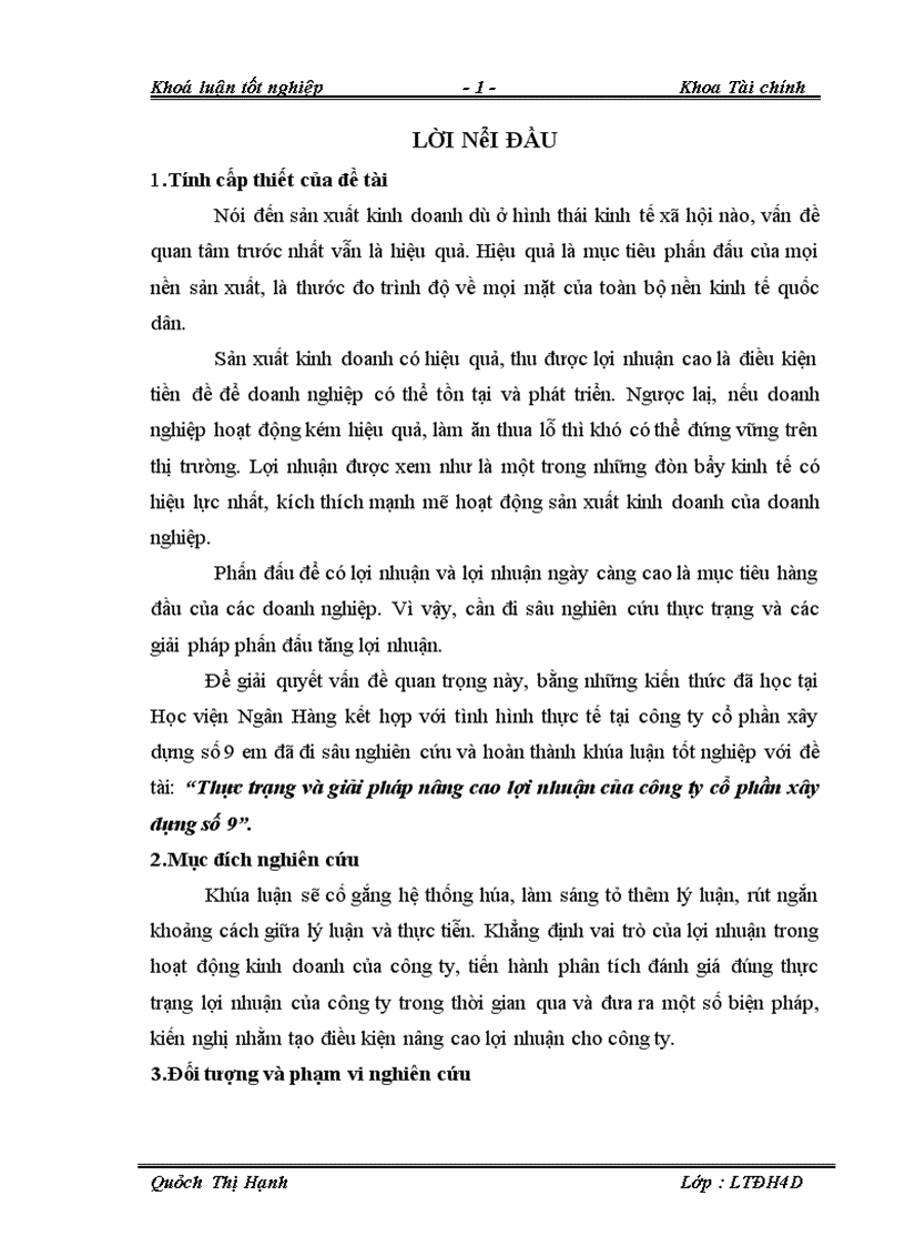 Thực trạng và giải pháp nâng cao lợi nhuận của công ty cổ phần xây dựng số 9 1