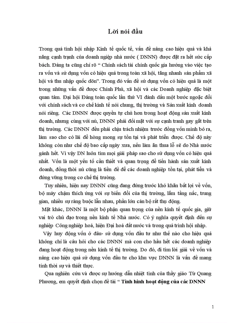 Tình hình hoạt động của các DNNN và một số các giải pháp nhằm nâng cao hiệu quả sử dụng vốn đầu tư trong các DNNN ở Việt Nam hiện nay