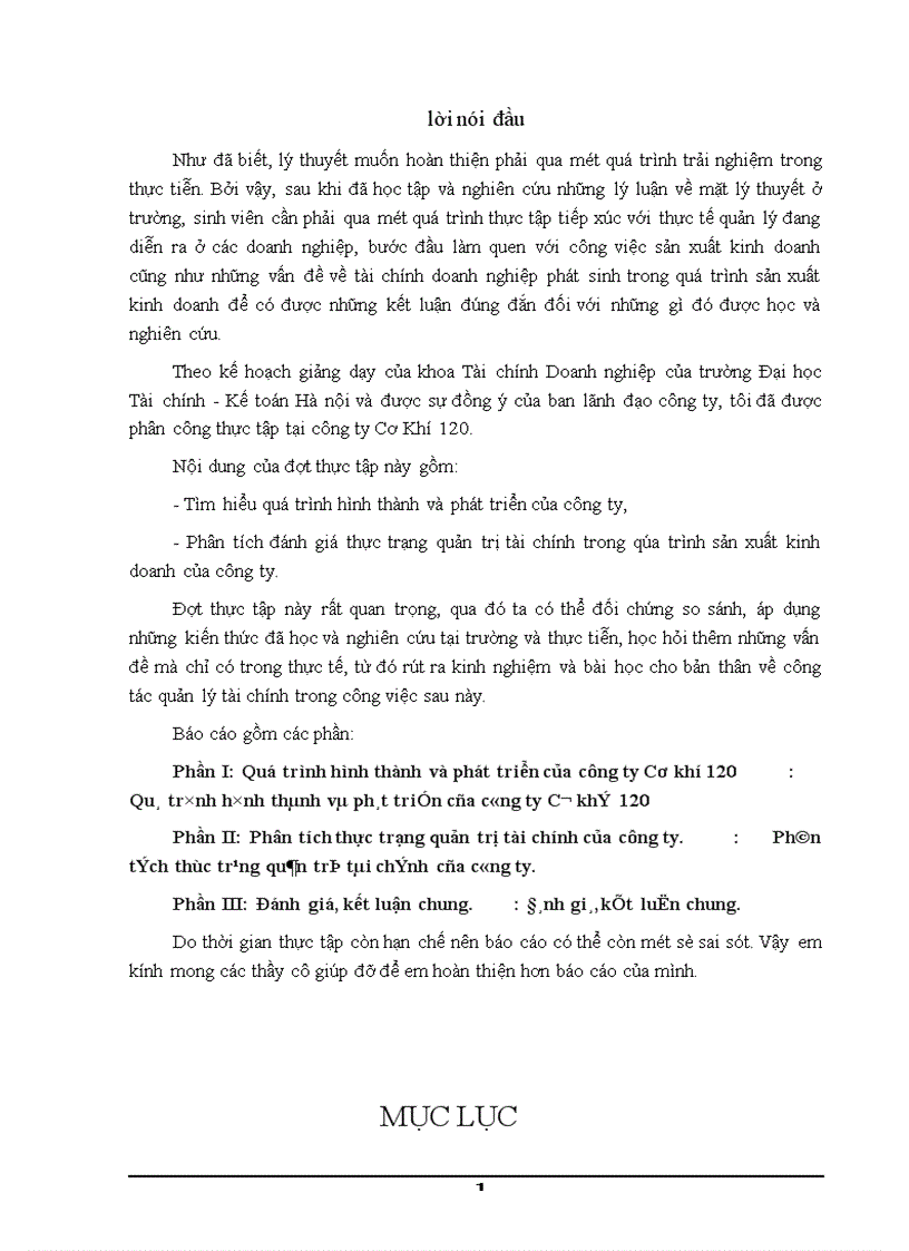Báo cáo thực tập tại công ty Cơ khí 120 1