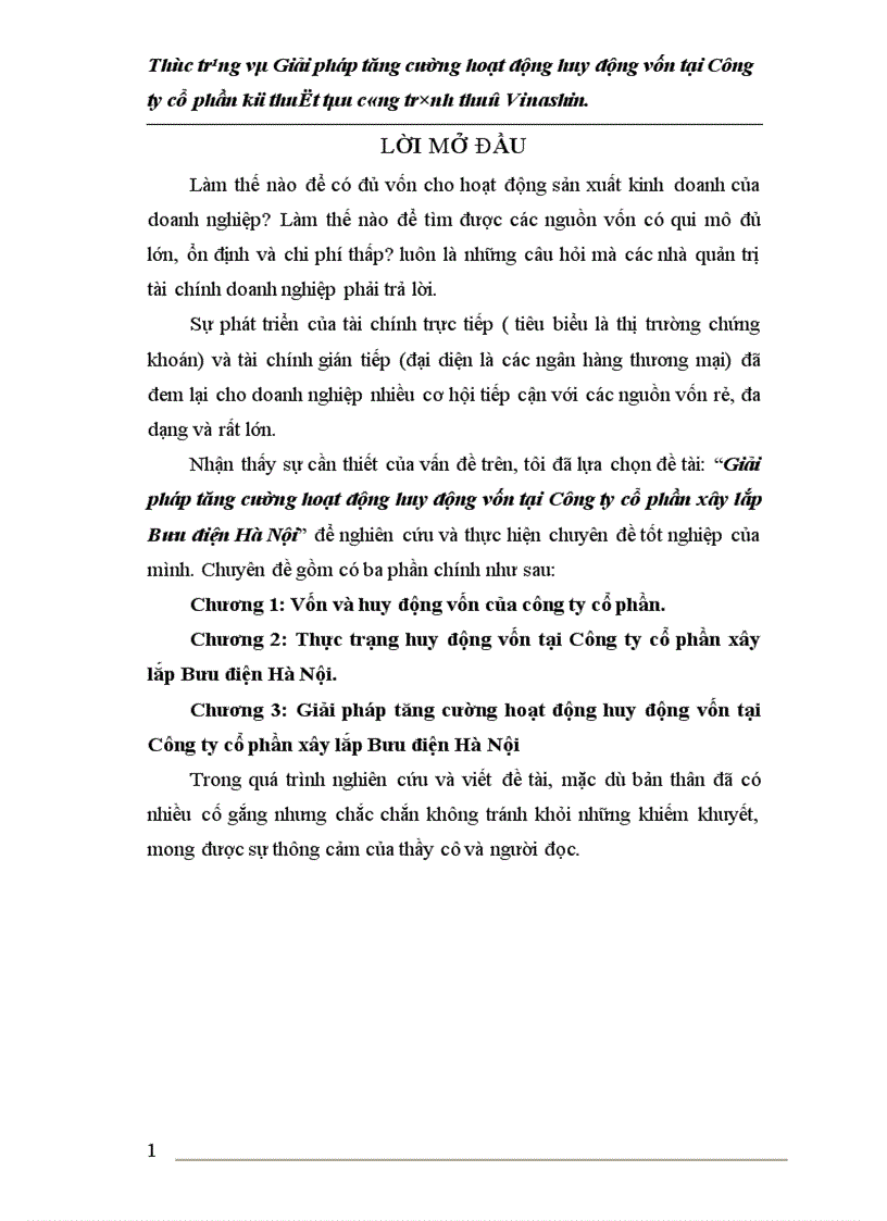 Giải phỏp tăng cường hoạt động huy động vốn tại Công ty cổ phần xây lắp Bưu điện Hà Nội