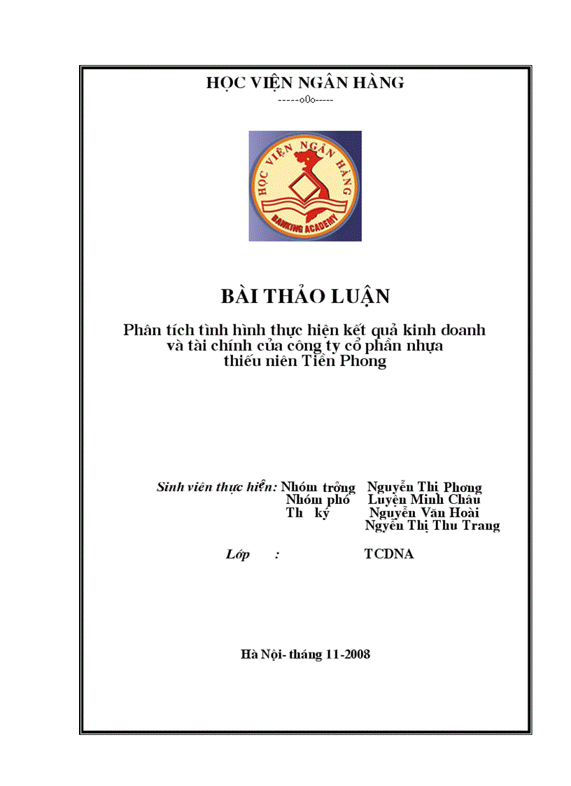 Phân tích tình hình thực hiện kết quả kinh doanh và tài chính của công ty cổ phần nhựa thiếu niên Tiền Phong