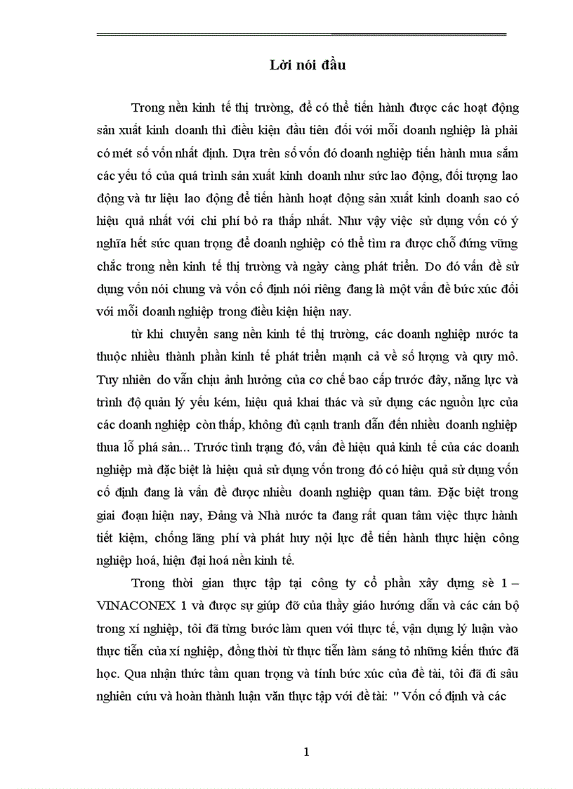 Vốn cố định và các giải pháp nâng cao hiệu quả sử dụng vốn cố định ở công ty cổ phần xây dựng số 1 Tổng công ty xuất nhập khẩu xây dựng Việt Nam 1