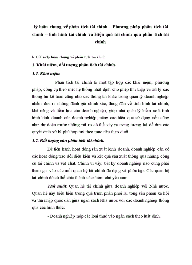 Lý luận chung về phân tích tài chính Phương pháp phân tích tài chính tình hình tài chính và Hiệu quả tài chính qua phân tích tài chính 1
