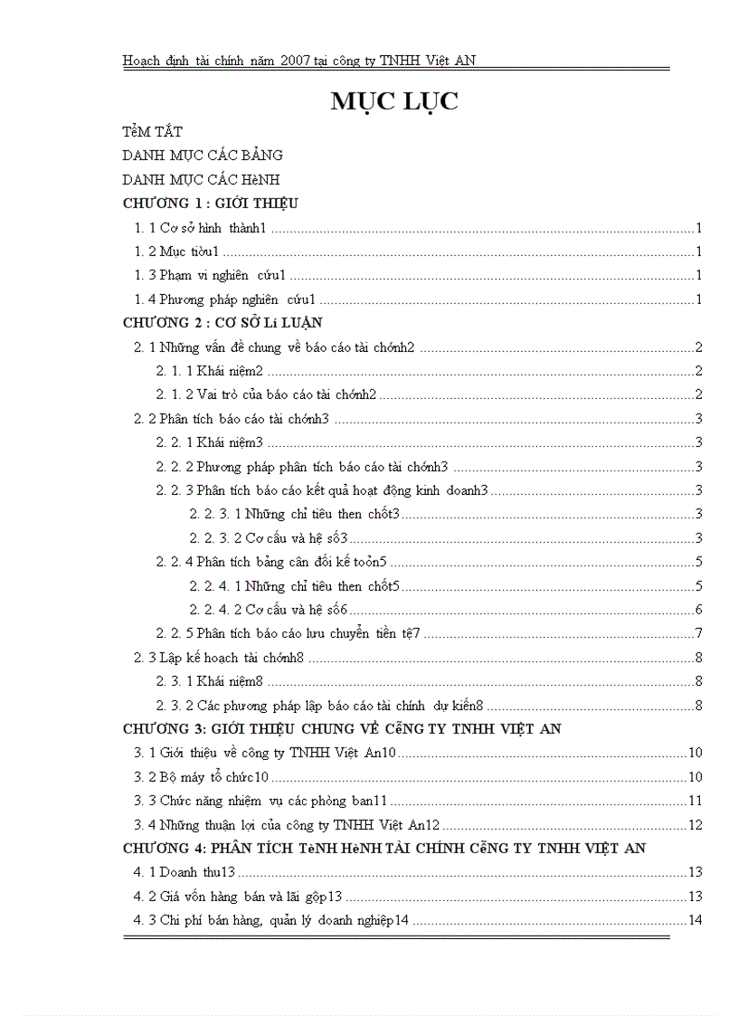 Hoạch định tài chính 2007 tại công ty TNHH Việt An