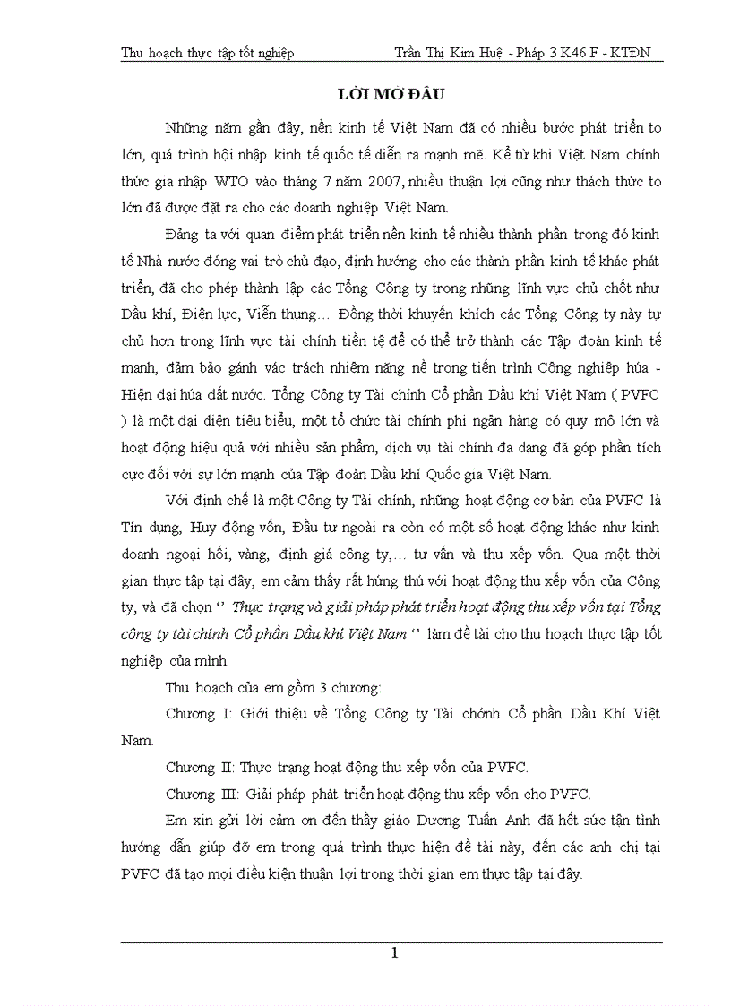 Thực trạng hoạt động thu xếp vốn của PVFC