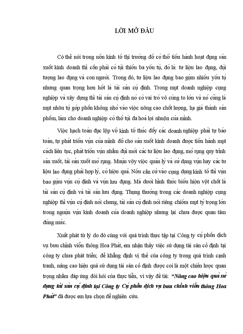 Nâng cao hiê u qua sư du ng ta i sa n cô đi nh tại Công ty Cô phâ n di ch vu bưu chi nh viê n thông Hoa Pha t 1