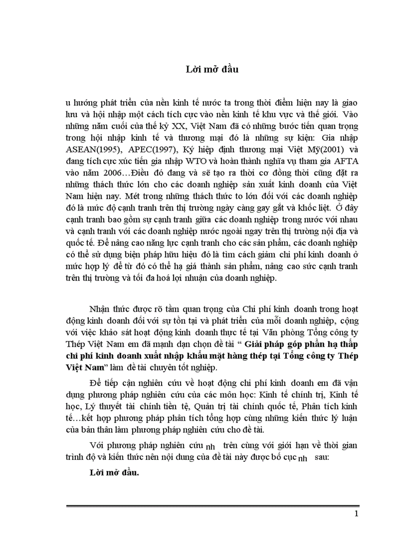 Giải pháp góp phần hạ thấp chi phí kinh doanh xuất nhập khẩu mặt hàng thép tại Tổng công ty Thép Việt Nam 1