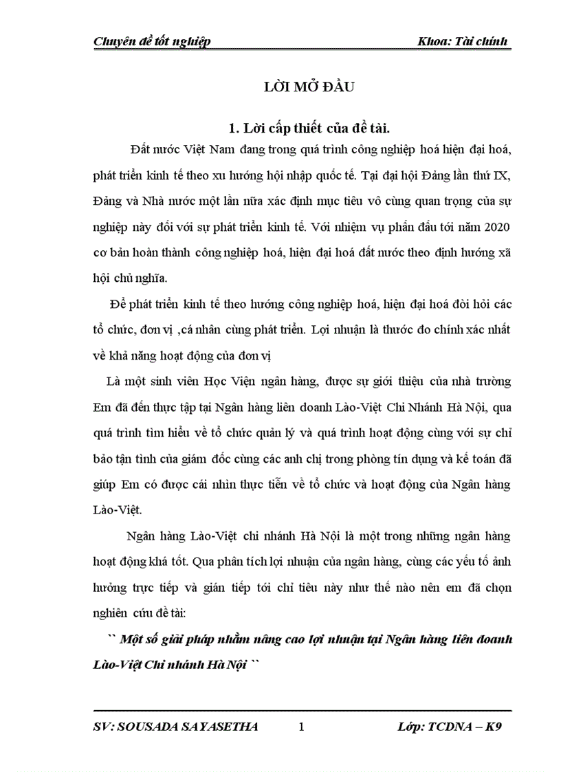 Một số giải pháp nhằm nâng cao lợi nhuận tại Ngân hàng liên doanh Lào Việt Chi nhánh Hà Nội