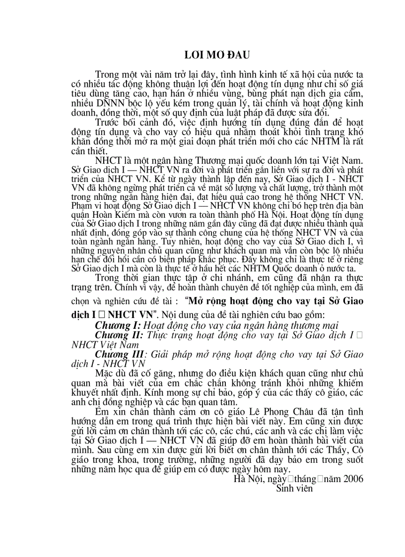 Mở rộng hoạt động cho vay tại Sở Giao dịch I – NHCT VN