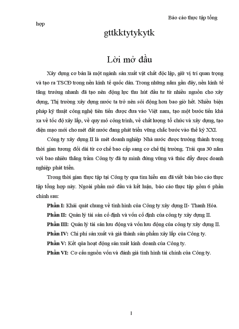 Báo cáo tổng hợp về Công ty xây dựng II Thanh Hóa
