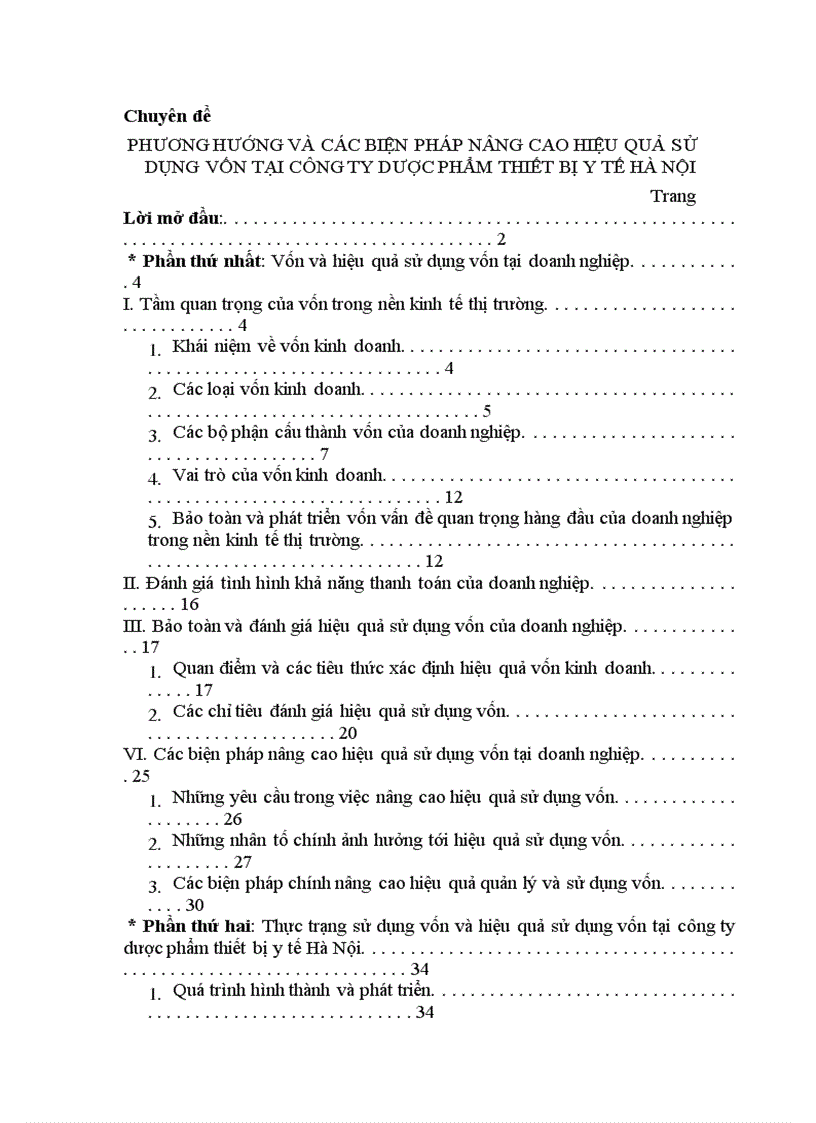 Phương hướng và các biện pháp nâng cao hiệu quả sử dụng vốn tại công ty dược phẩm thiết bị y tế Hà Nội