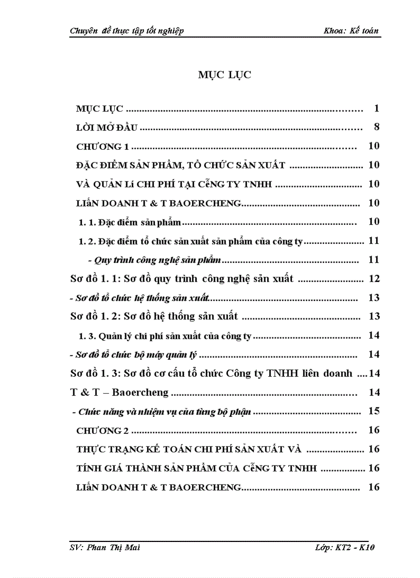Kế toán chi phí sản xuất và tính giá thành sản phẩm ở Công ty TNHH Liên doanh T T Baoercheng
