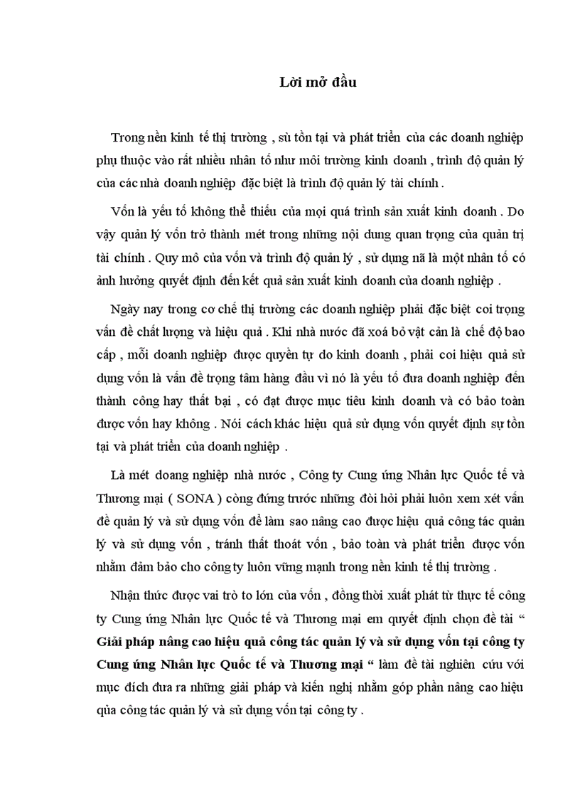 Giải pháp nâng cao hiệu quả công tác quản lý và sử dụng vốn tại công ty Cung ứng Nhân lực Quốc tế và Thương mại