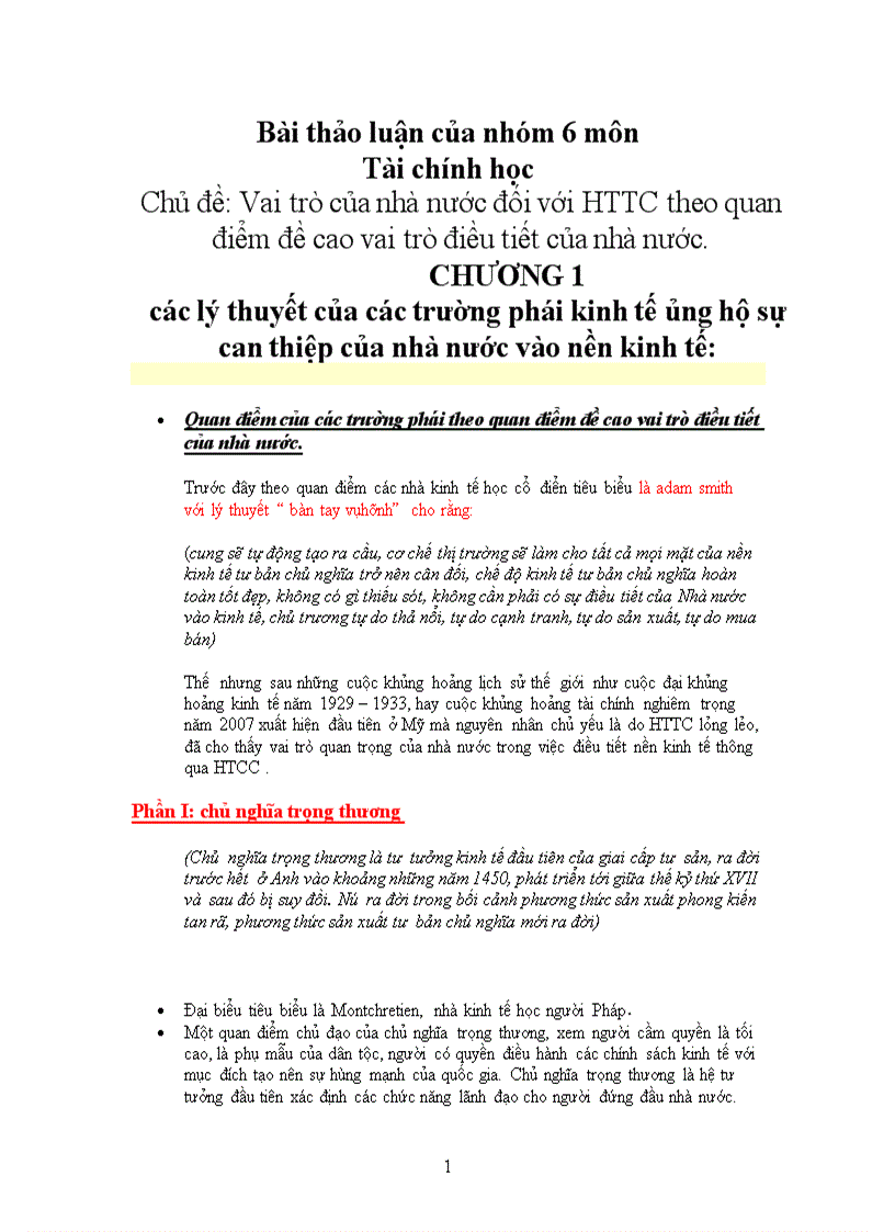 Vai trò của nhà nước đối với HTTC theo quan điểm đề cao vai trò điều tiết của nhà nước