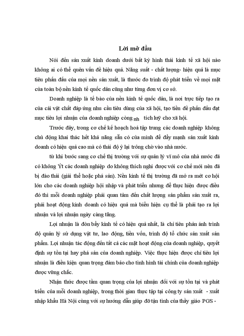 Lợi nhuận và một số biện pháp chủ yếu tăng lợi nhuận tại công ty sản xuất xuất nhập khẩu Hà Nội 1