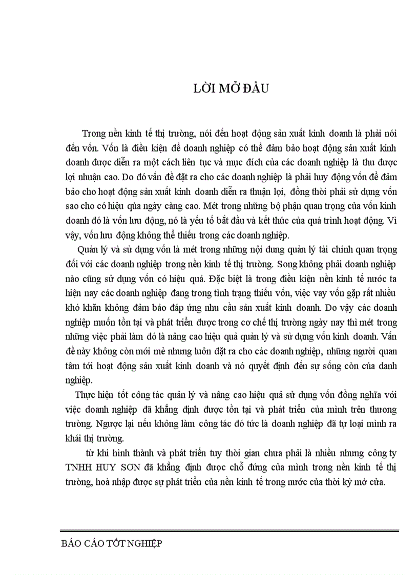 Vốn kinh doanh và những biện pháp nâng cao hiệu quả sử dụng vốn kinh doanh ở Công ty TNHH HUY SƠN 1