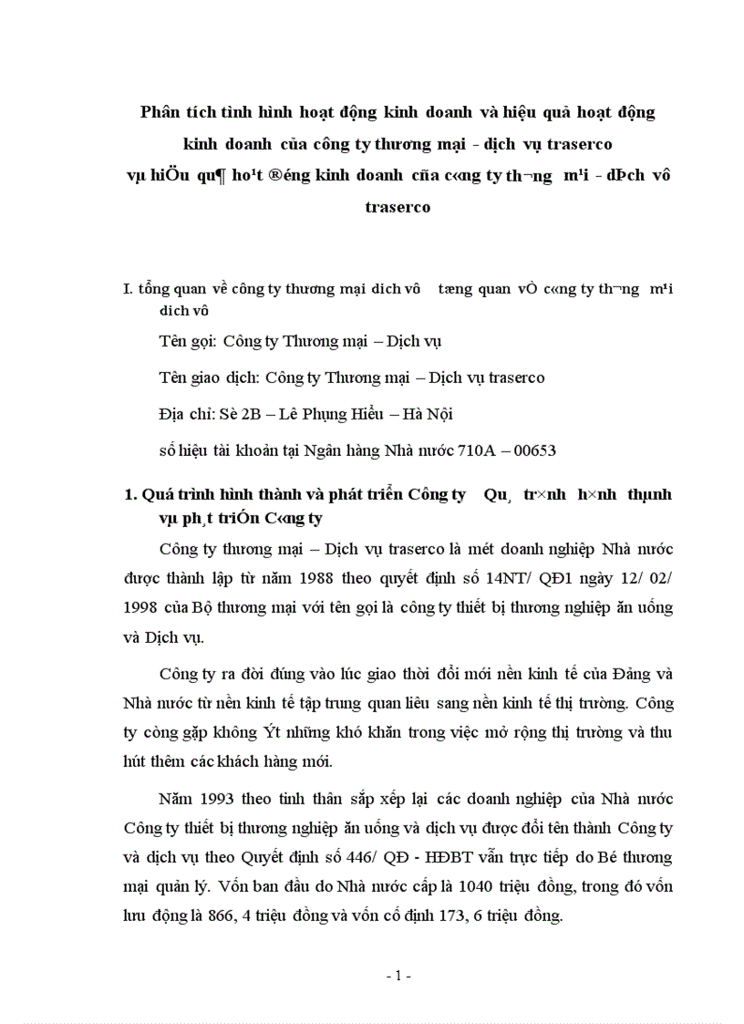 Phân tích tình hình hoạt động kinh doanh và hiệu quả hoạt động kinh doanh của Công ty thương mại dịch vụ traserco