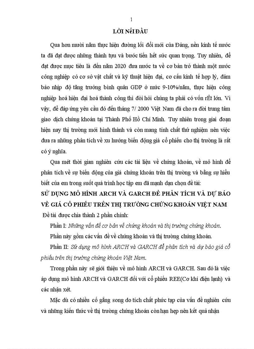 Sử dụng mô hình arch và garch để phân tích và dự báo về giá cổ phiếu trên thị trường chứng khoán Việt Nam