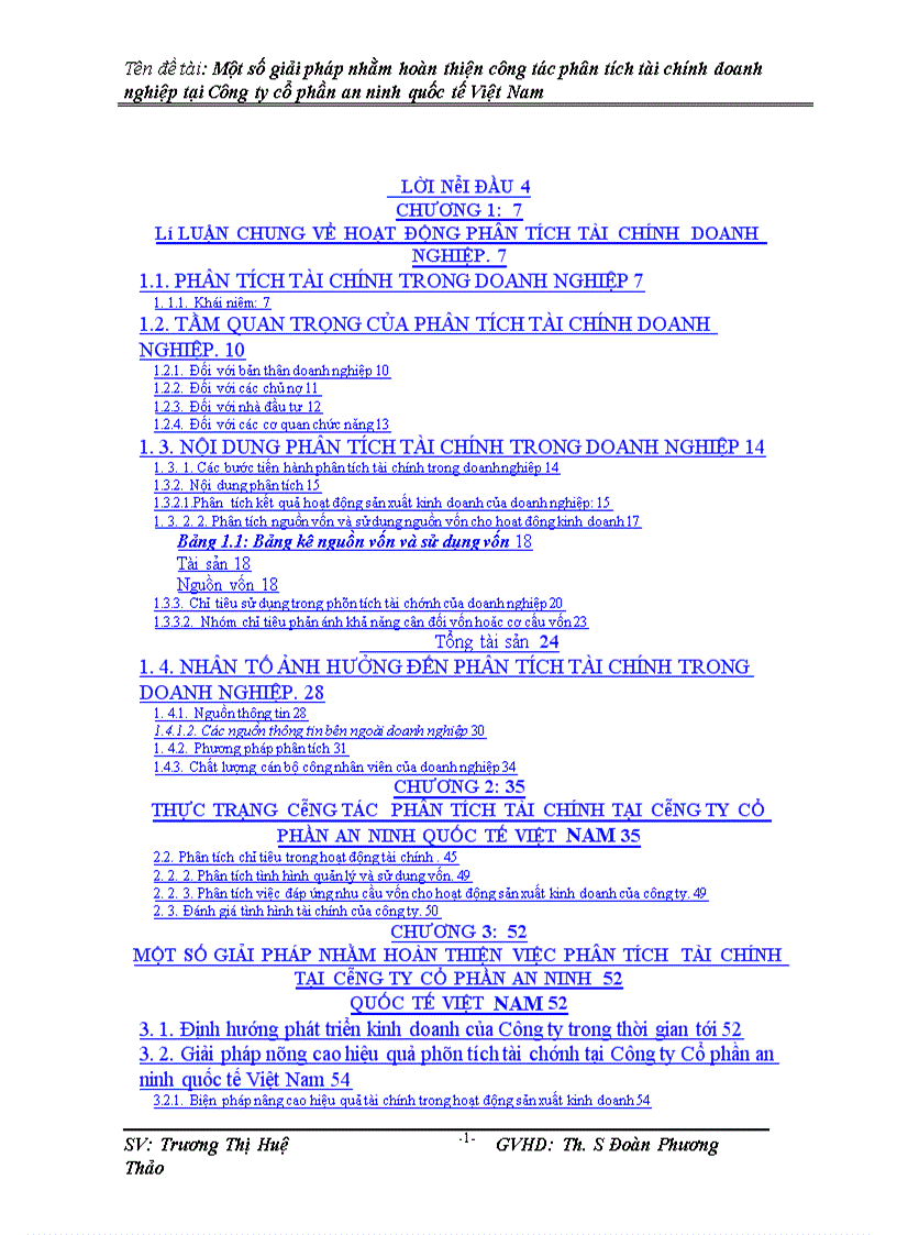 Một số giải pháp nhằm hoàn thiện công tác phân tích tài chính doanh nghiệp tại Công ty Cổ phần an ninh quốc tế Việt Nam 1