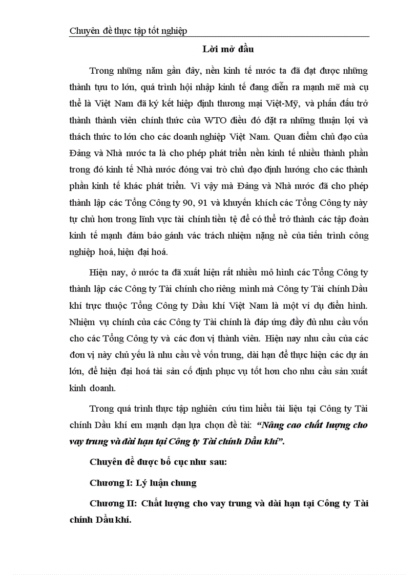 Nâng cao chất lượng cho vay trung và dài hạn tại Công ty Tài chính Dầu khí 1