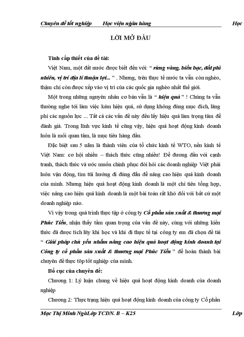 Giải pháp chủ yếu nhằm nâng cao hiệu quả hoạt động kinh doanh tại Công ty cổ phần sản xuất thương mại Phúc Tiến 1