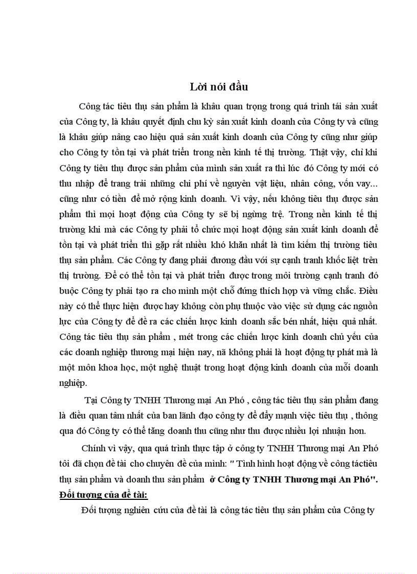 Tình hình hoạt động về công tác tiêu thụ sản phẩm và doanh thu sản phẩm ở Công ty TNHH Thương mại An Phú