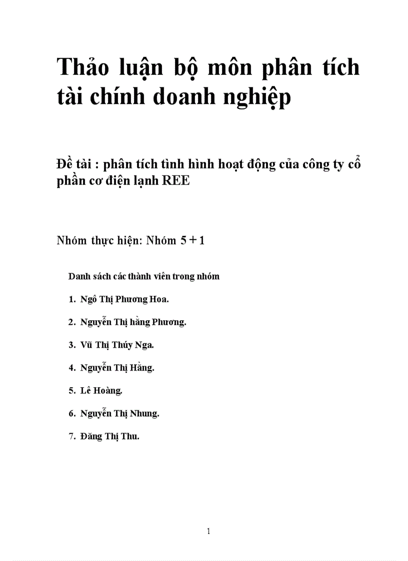 Phân tích tình hình hoạt động của công ty cổ phần cơ điện lạnh REE 1