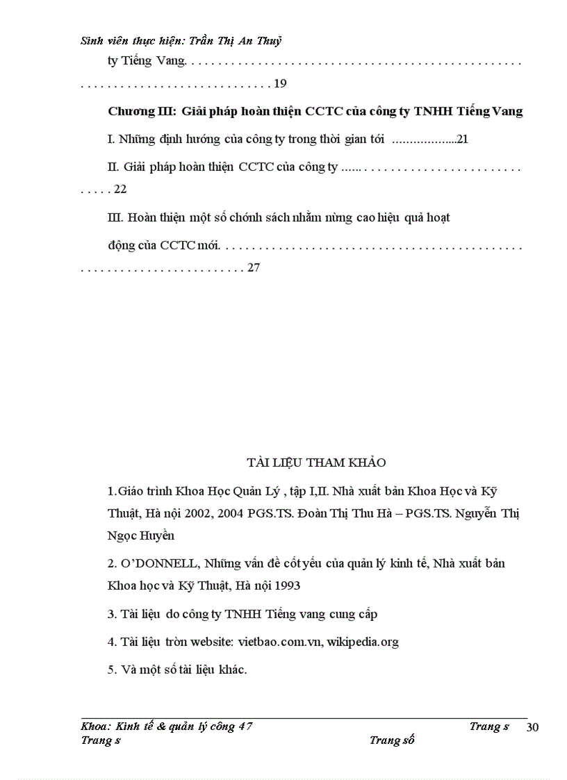 Thực trạng CCTC của công ty TNHH Tiếng Vang