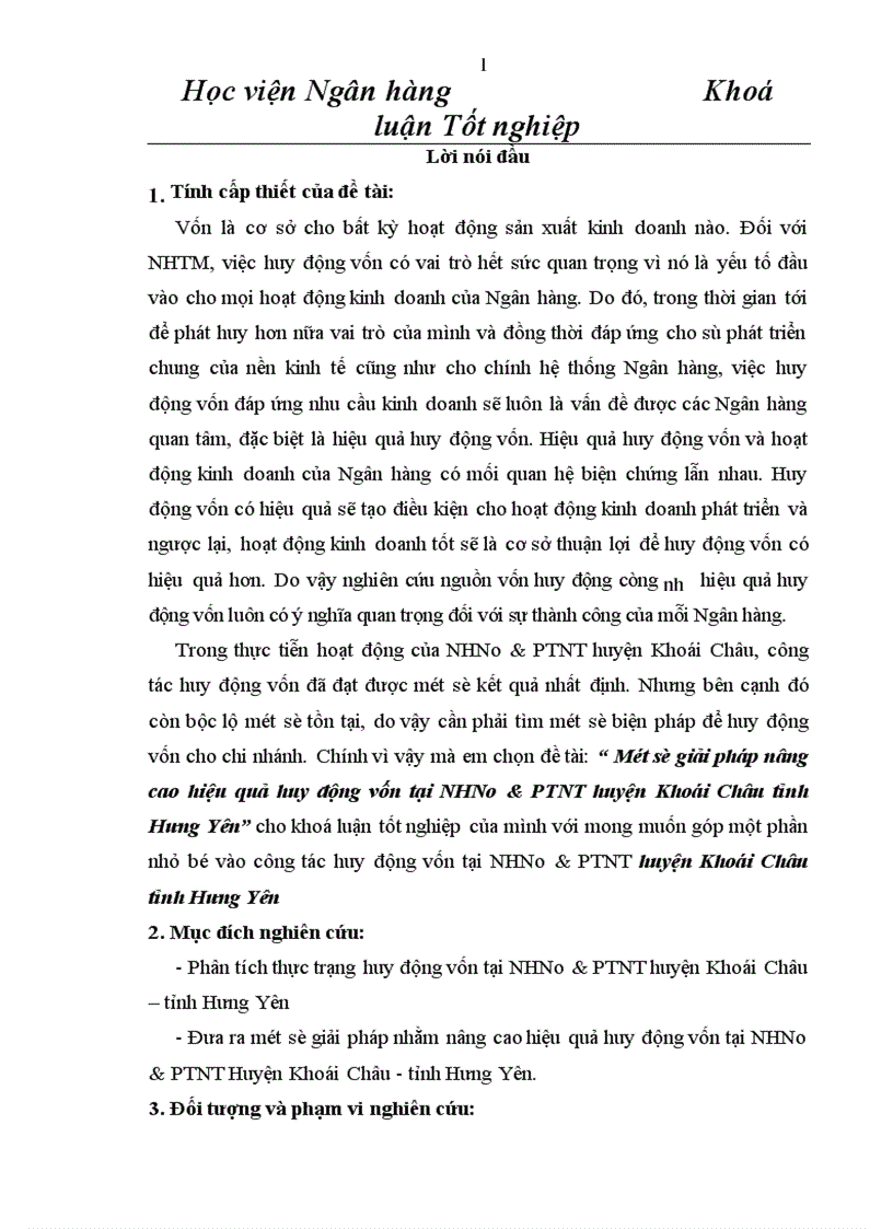 Một số giải pháp nâng cao hiệu quả huy động vốn tại NHNo PTNT huyện Khoái Châu tỉnh Hưng Yên 1