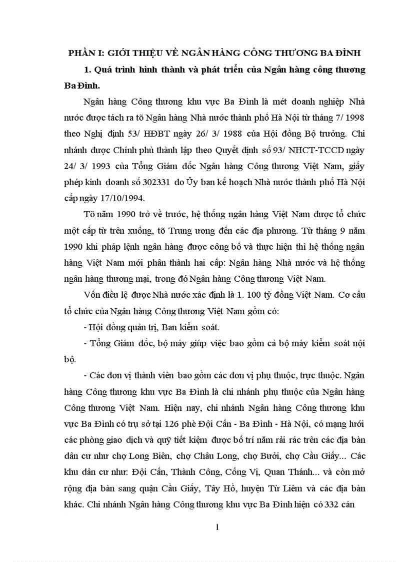 Báo cáo thực tập tại Ngân hàng Công thương khu vực Ba Đình 1