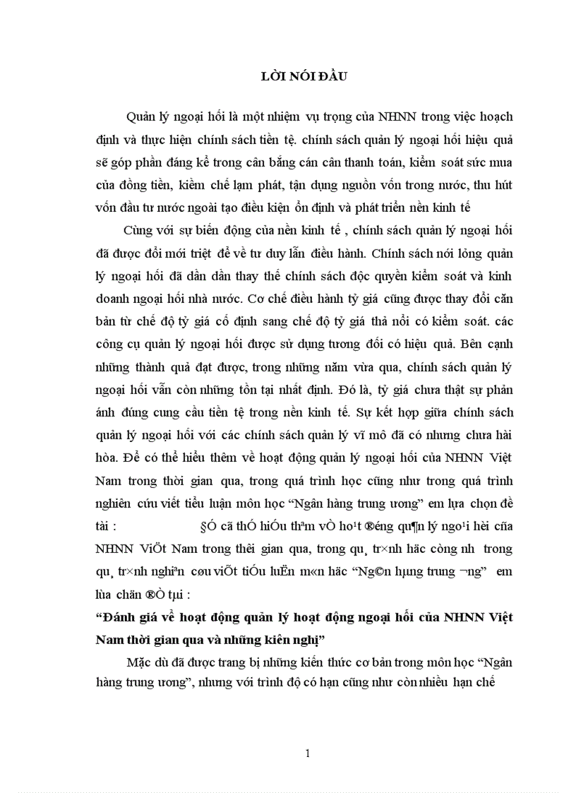 Đánh giá về hoạt động quản lý hoạt động ngoại hối của NHNN Việt Nam thời gian qua và những kiên nghị 1