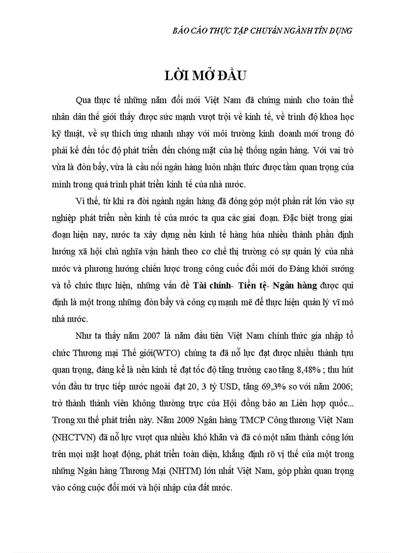 Báo cáo thực tập tốt nghiệp tại Ngân hàng TMCP Công thương Việt Nam Chi nhánh Đống Đa Hà Nội