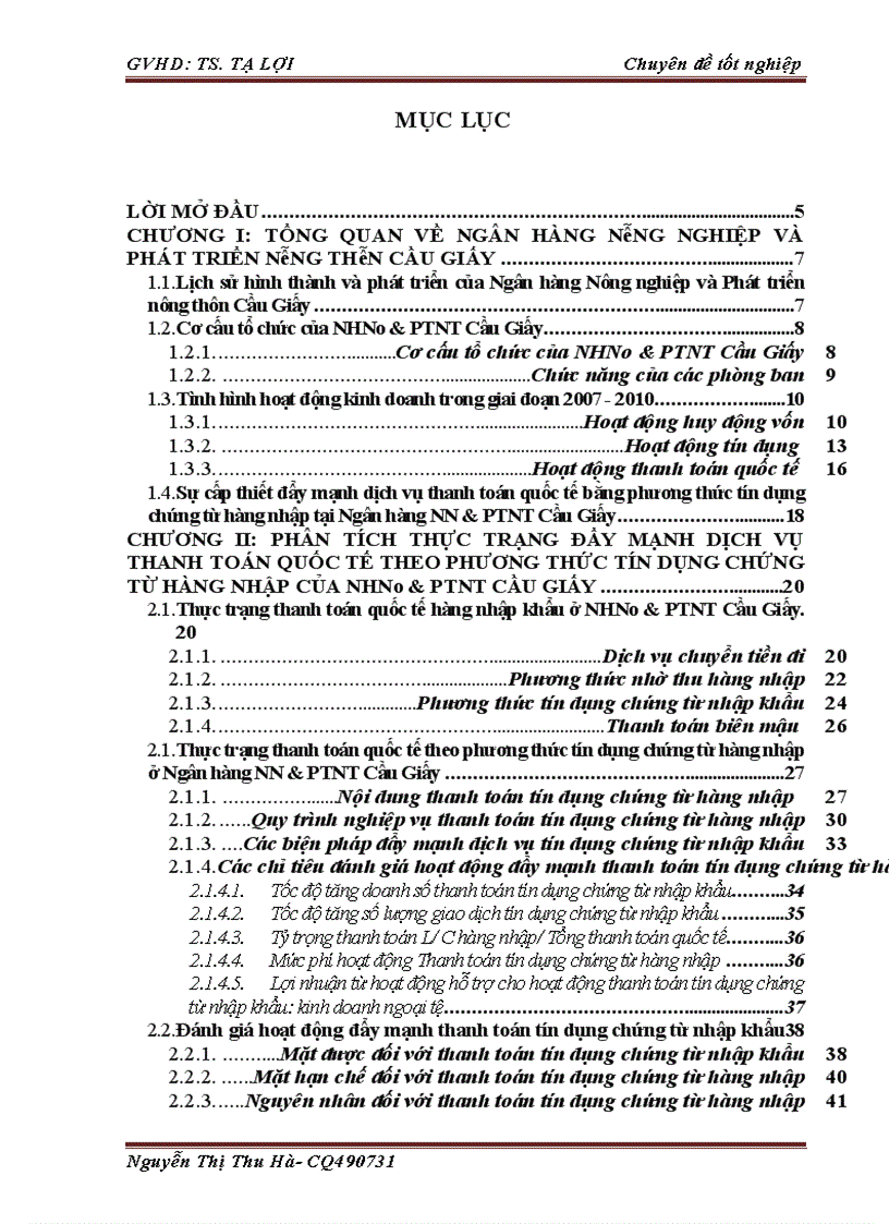 Giải pháp đẩy mạnh dịch vụ thanh toán quốc tế theo phương thức tín dụng chứng từ hàng nhập của NHNo PTNT Cầu Giấy