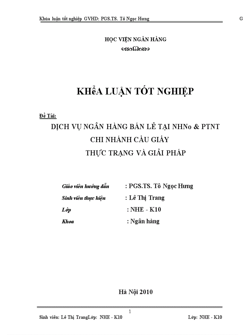 Dịch vụ ngân hàng bán lẻ tại nhno ptnt chi nhánh cầu giấy thực trạng và giải pháp 1