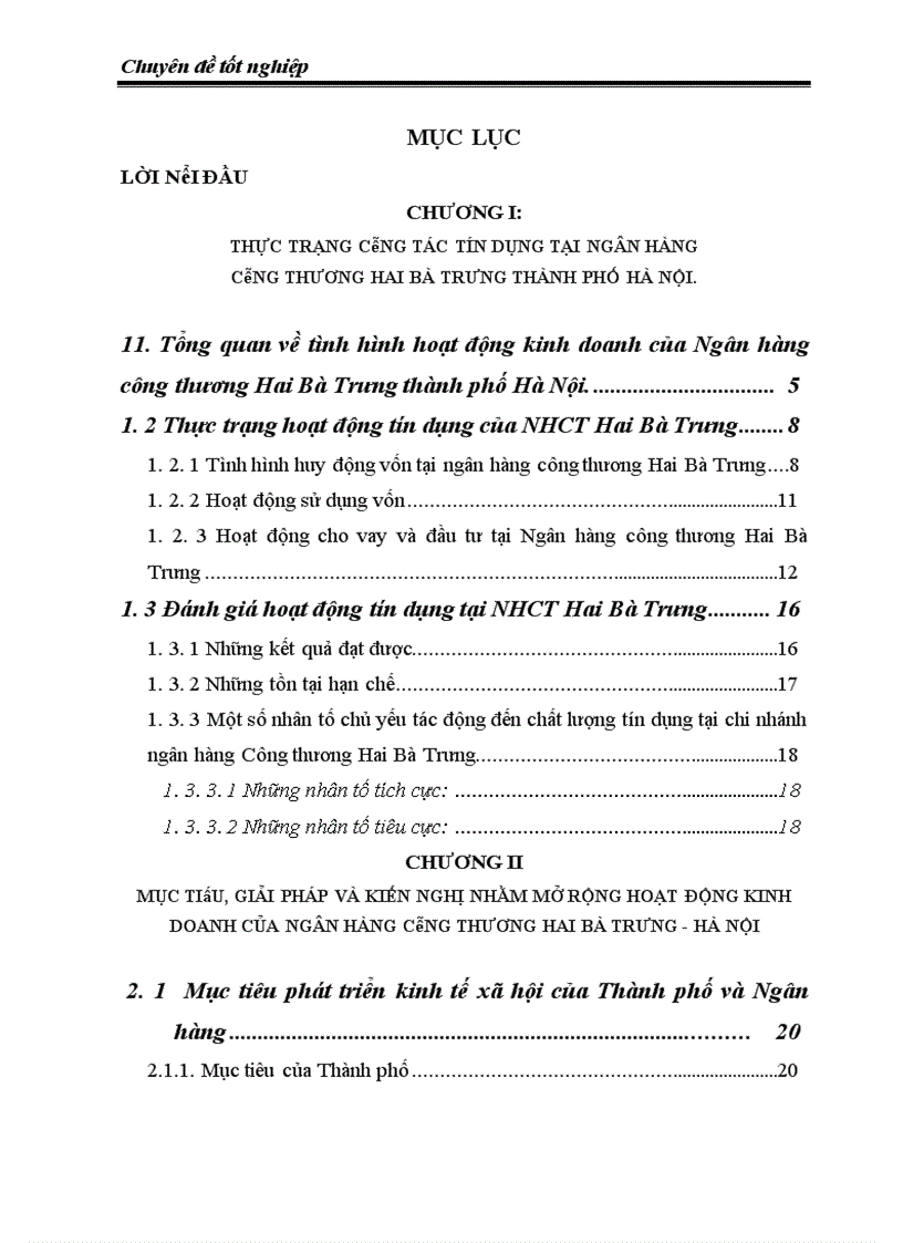 Thực trạng và những giải pháp nhằm mở rộng tín dụng tại Ngân hàng Công thương Hai Bà Trưng thành phố Hà Nội 1