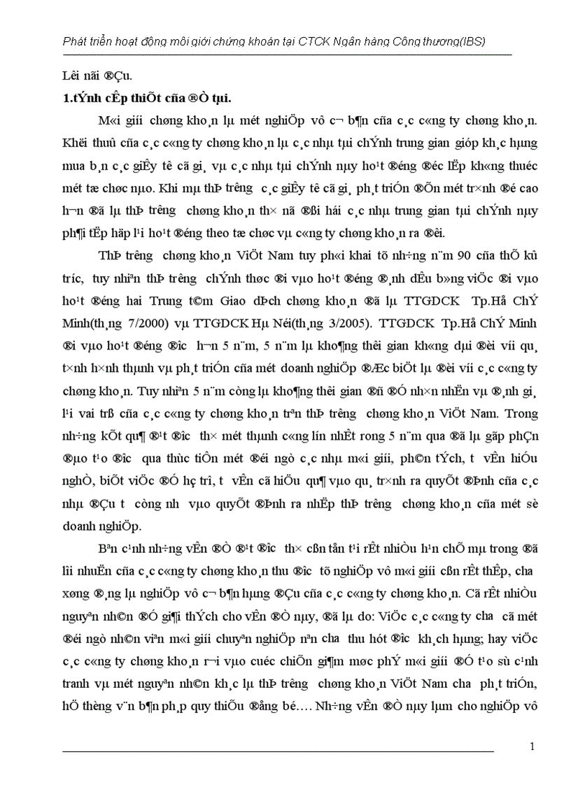 Giải pháp phát triển hoạt động môi giới tại công ty chứng khoán Ngân hàng Công thương Việt Nam 1