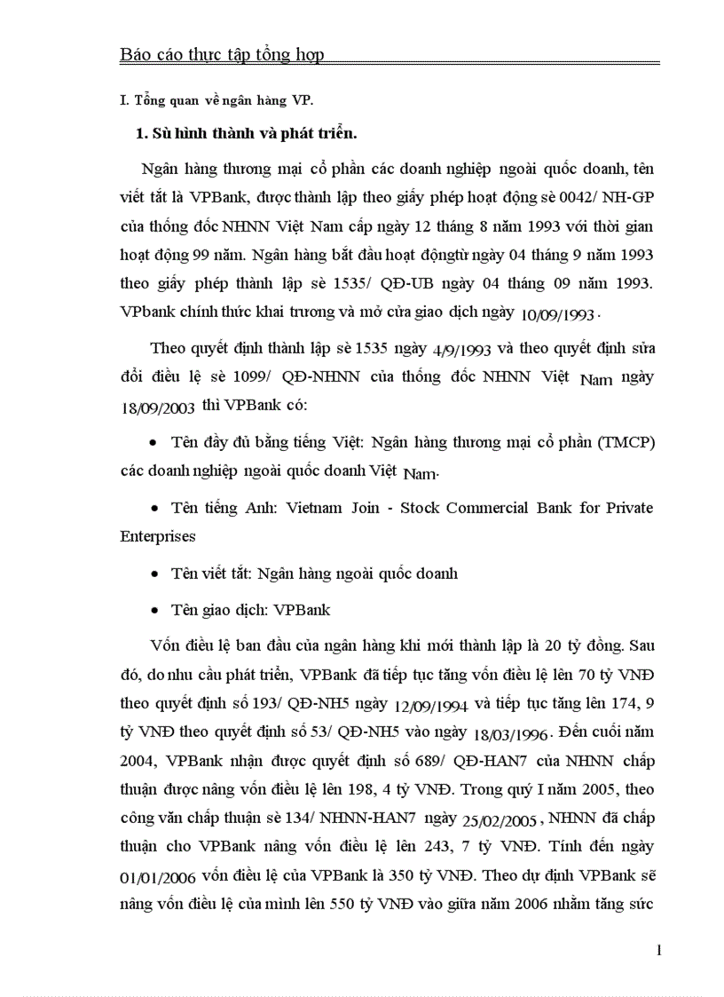 Báo cáo thực tập tổng hợp tại Ngân hàng thương mại cổ phần các doanh nghiệp ngoài quốc doanh